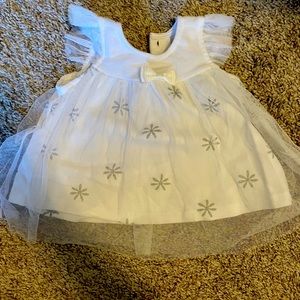White and silver tulle dress